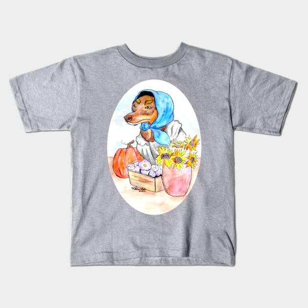 Babushka Dog Kids T-Shirt by Art of V. Cook